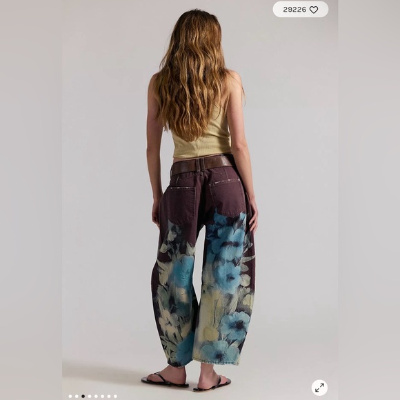 Free People We the Free Good Luck Printed Barrel Jeans - Picture 3 of 7